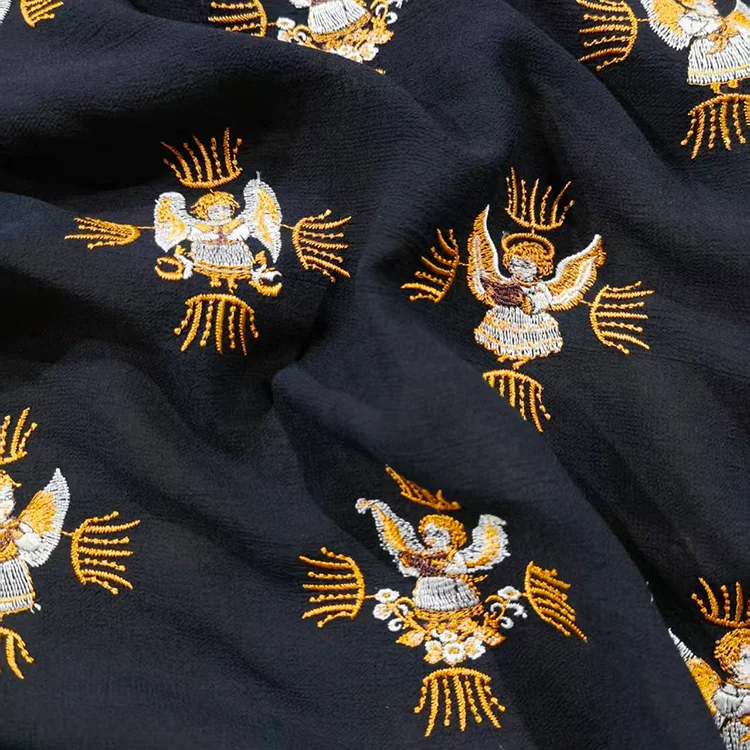 Regal Cherub Embroidered Tencel Ecovero Fabric - 003