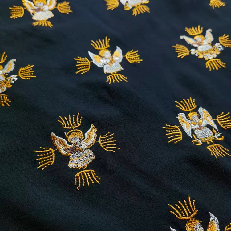 Regal Cherub Embroidered Tencel Ecovero Fabric - 003