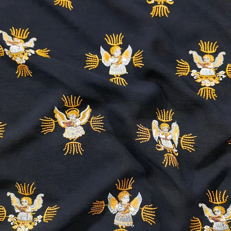 Regal Cherub Embroidered Tencel Ecovero Fabric - 003