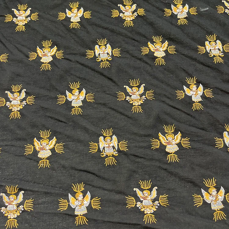 Regal Cherub Embroidered Tencel Ecovero Fabric - 003