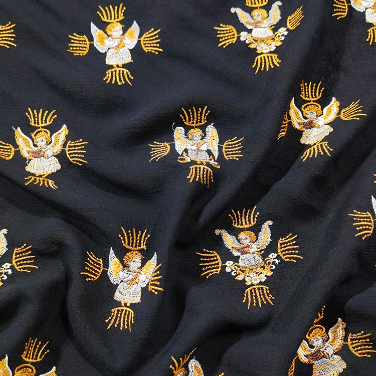 Regal Cherub Embroidered Tencel Ecovero Fabric - 003