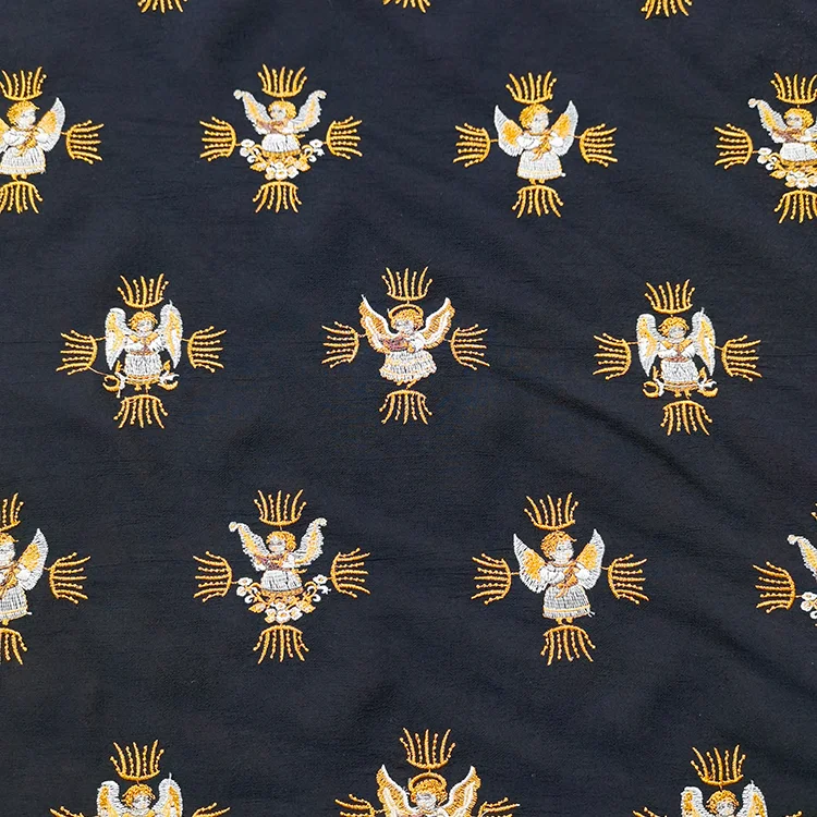 Regal Cherub Embroidered Tencel Ecovero Fabric - 003