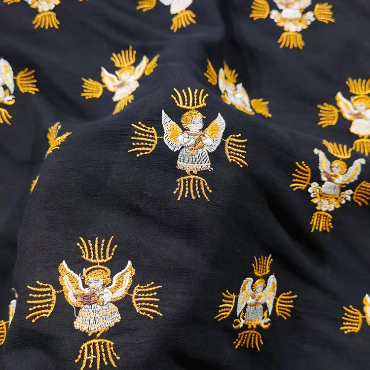 Regal Cherub Embroidered Tencel Ecovero Fabric - 003