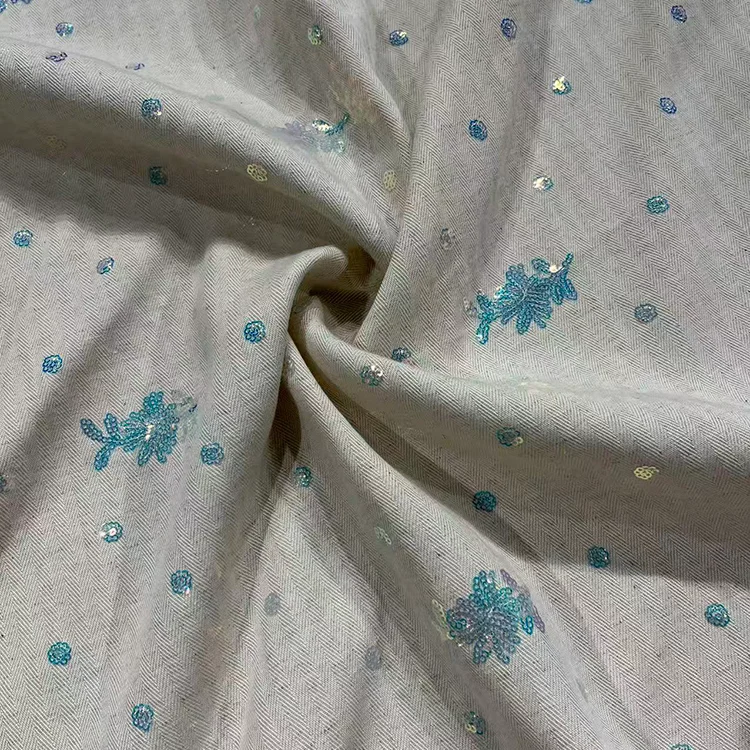 Iridescent Sequin Embroidered Tencel Blend Fabric - 006