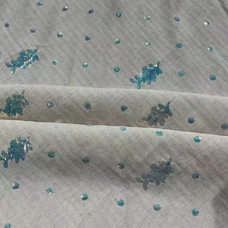 Iridescent Sequin Embroidered Tencel Blend Fabric - 006