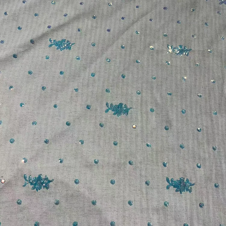 Iridescent Sequin Embroidered Tencel Blend Fabric - 006