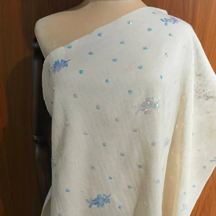 Iridescent Sequin Embroidered Tencel Blend Fabric - 006