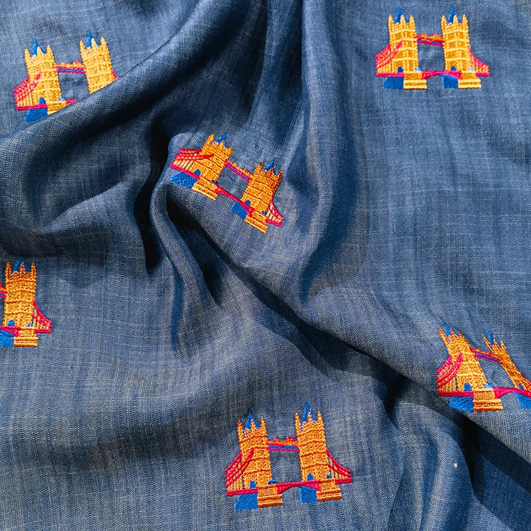 London Tower Bridge Embroidered 100% Tencel Fabric - 007