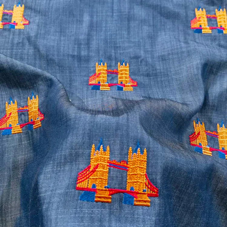 London Tower Bridge Embroidered 100% Tencel Fabric - 007