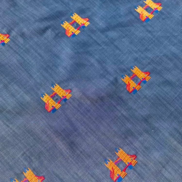 London Tower Bridge Embroidered 100% Tencel Fabric - 007