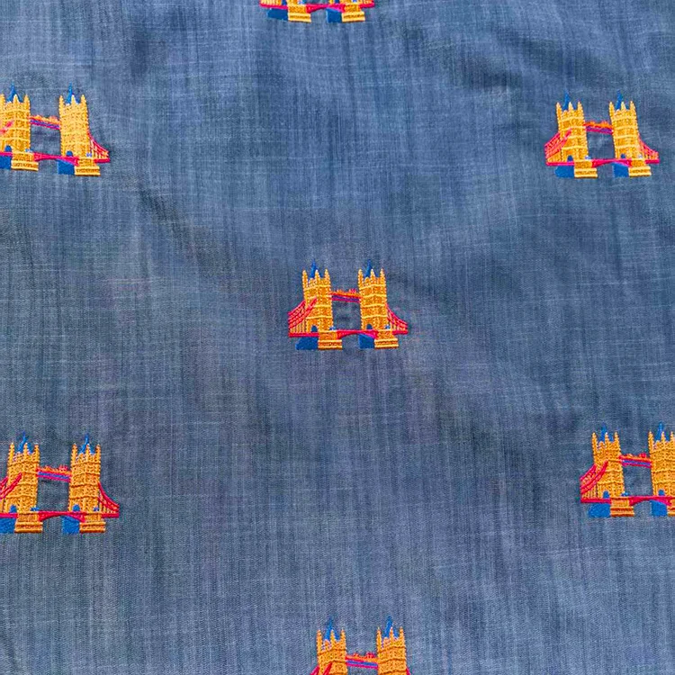 London Tower Bridge Embroidered 100% Tencel Fabric - 007
