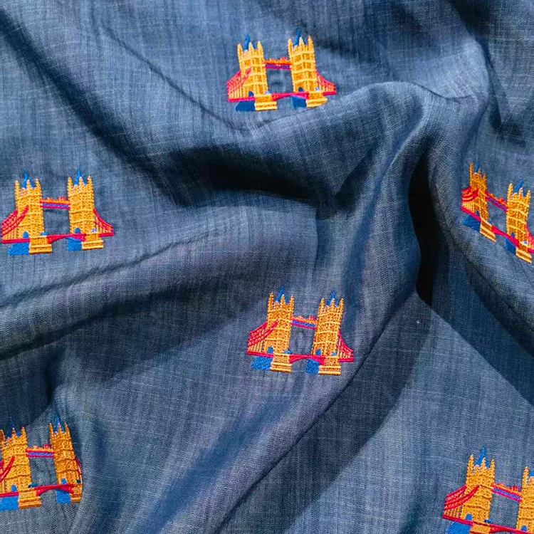 London Tower Bridge Embroidered 100% Tencel Fabric - 007