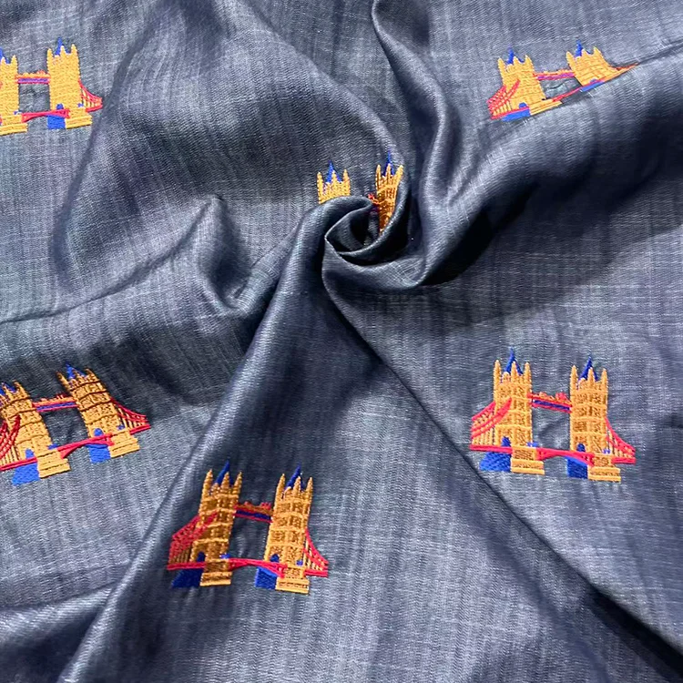 London Tower Bridge Embroidered 100% Tencel Fabric - 007