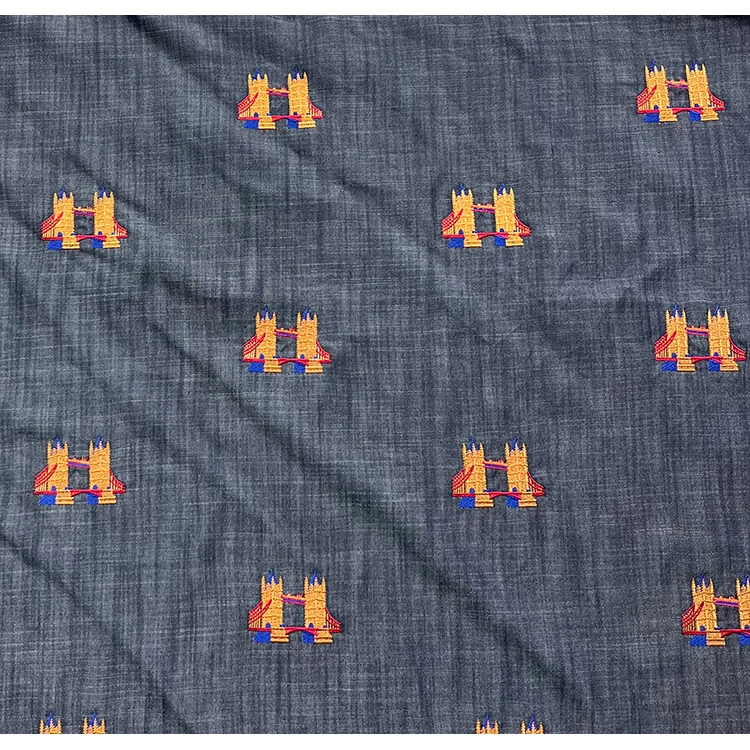 London Tower Bridge Embroidered 100% Tencel Fabric - 007