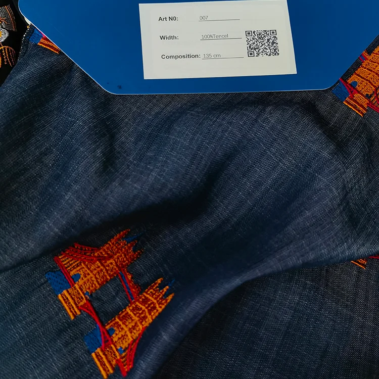 London Tower Bridge Embroidered 100% Tencel Fabric - 007