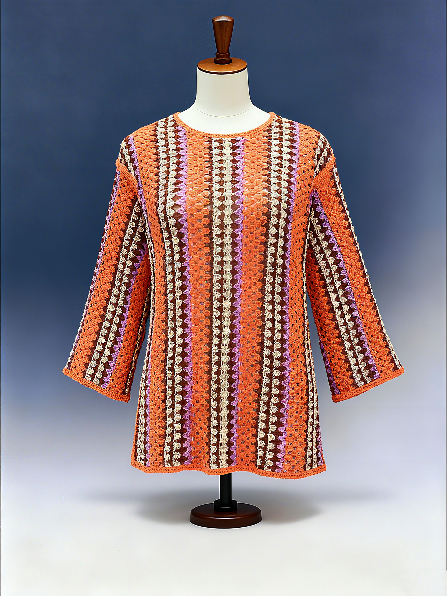 70s Retro Striped Crochet Tunic - FM0102000011