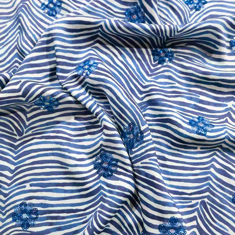 Sequined Floral Zebra Print Tencel Fabric - 017