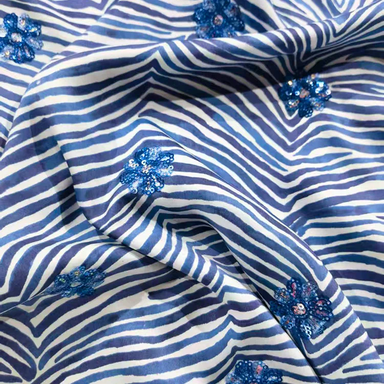 Sequined Floral Zebra Print Tencel Fabric - 017