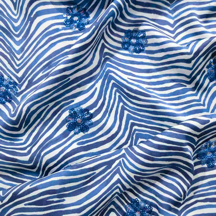 Sequined Floral Zebra Print Tencel Fabric - 017