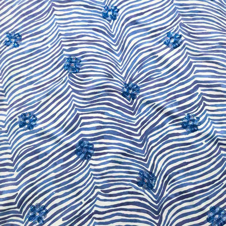 Sequined Floral Zebra Print Tencel Fabric - 017