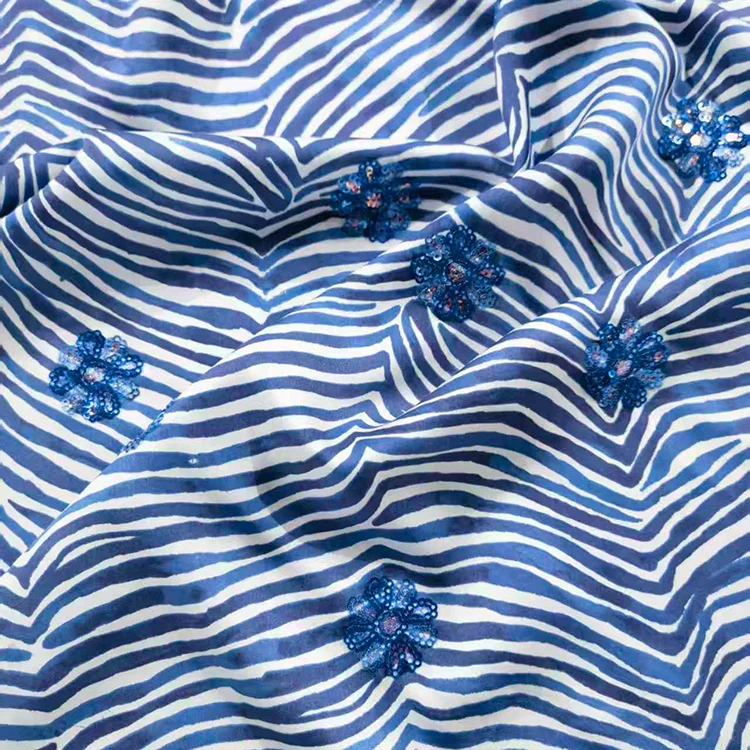 Sequined Floral Zebra Print Tencel Fabric - 017