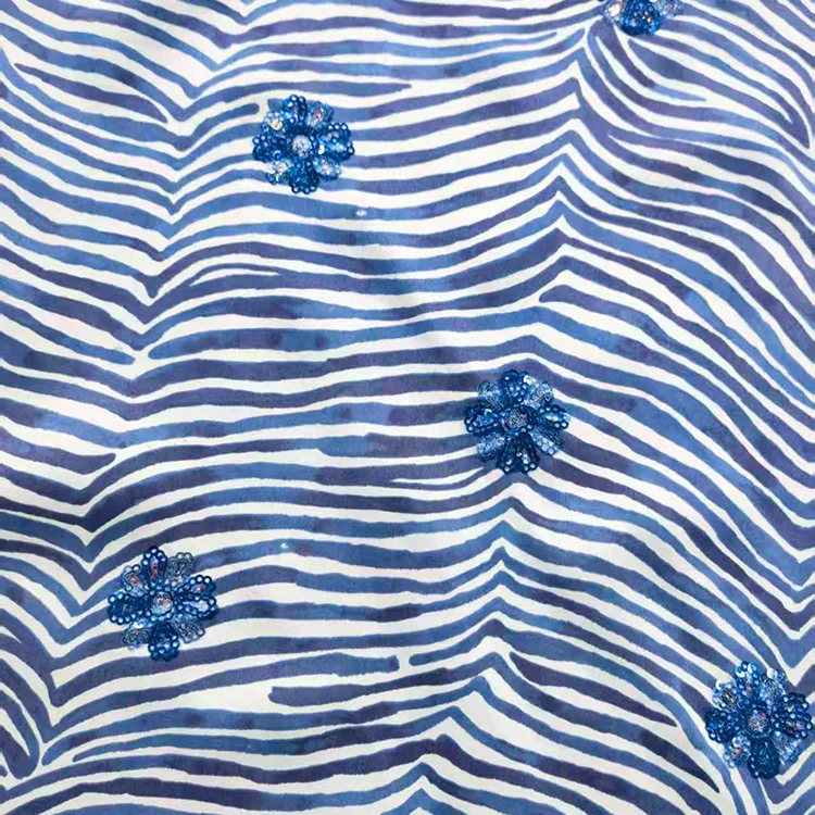 Sequined Floral Zebra Print Tencel Fabric - 017