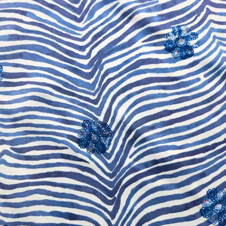 Sequined Floral Zebra Print Tencel Fabric - 017