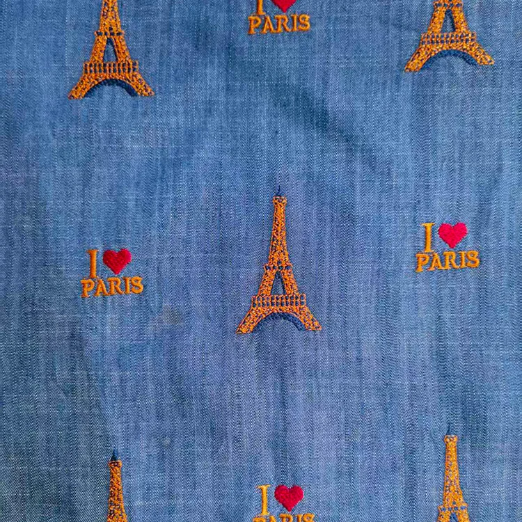 "I Love Paris" Embroidered Tencel Fabric - 018-2