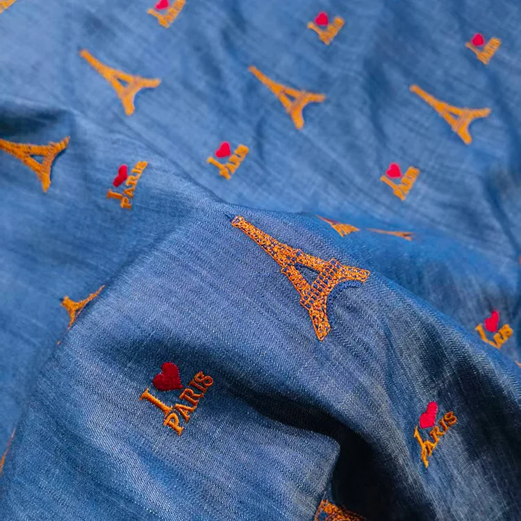"I Love Paris" Embroidered Tencel Fabric - 018-2