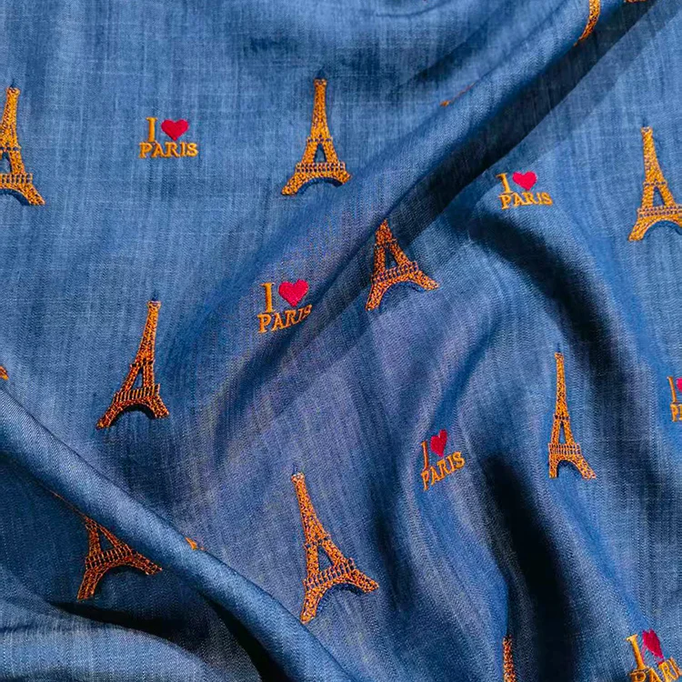 "I Love Paris" Embroidered Tencel Fabric - 018-2