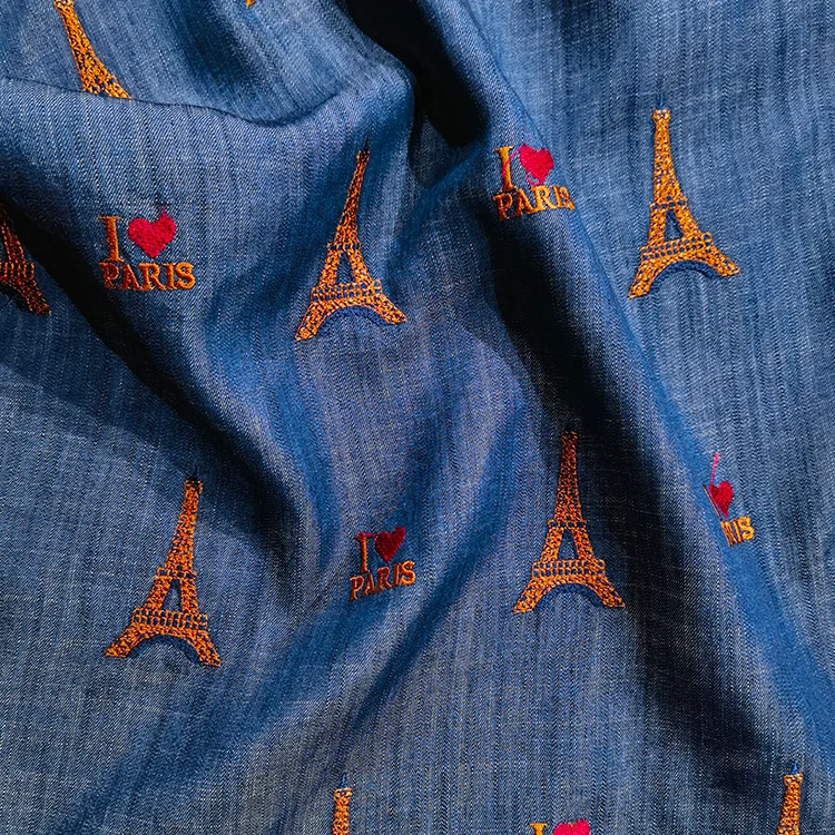 "I Love Paris" Embroidered Tencel Fabric - 018-2