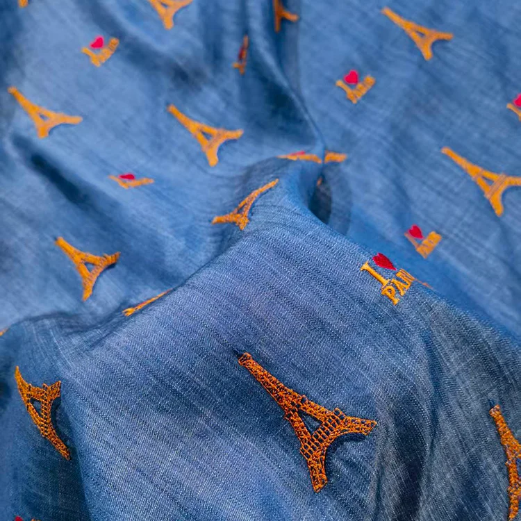 "I Love Paris" Embroidered Tencel Fabric - 018-2
