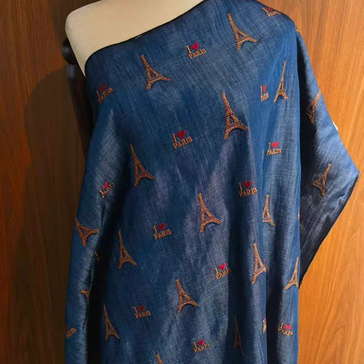 "I Love Paris" Embroidered Tencel Fabric - 018-2