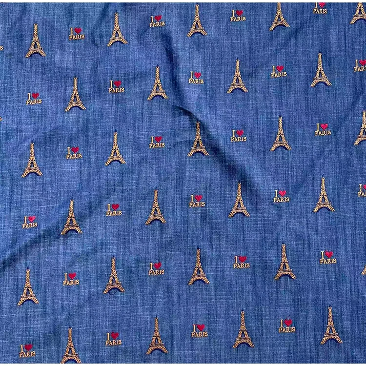 "I Love Paris" Embroidered Tencel Fabric - 018-2