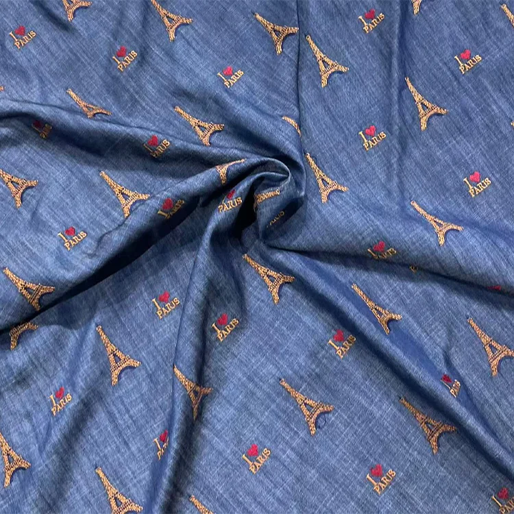 "I Love Paris" Embroidered Tencel Fabric - 018-2