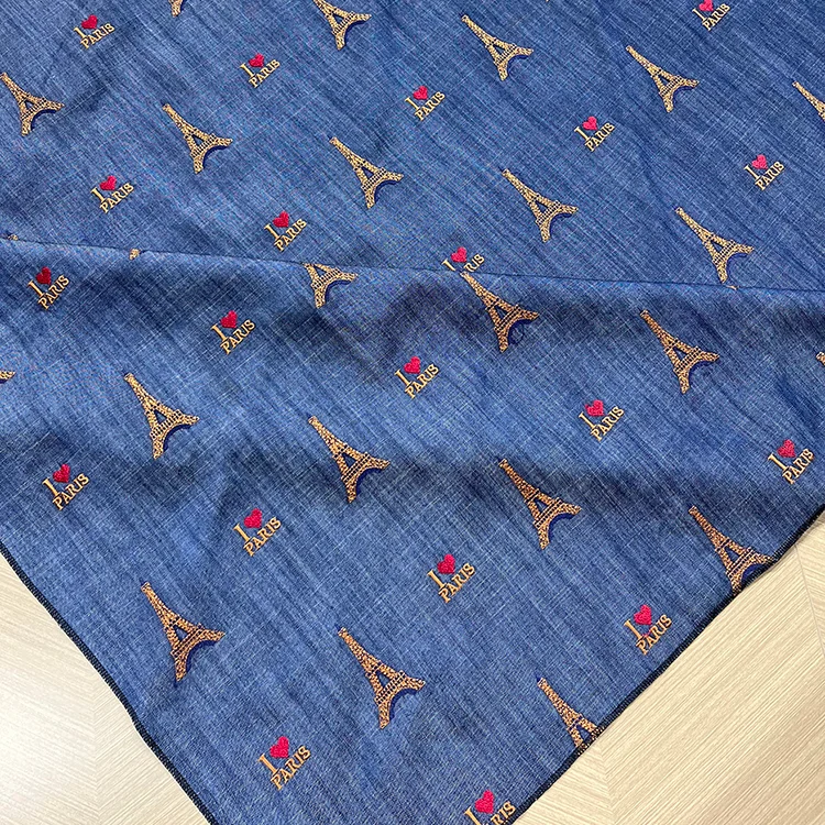 "I Love Paris" Embroidered Tencel Fabric - 018-2