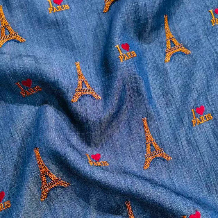 "I Love Paris" Embroidered Tencel Fabric - 018-2