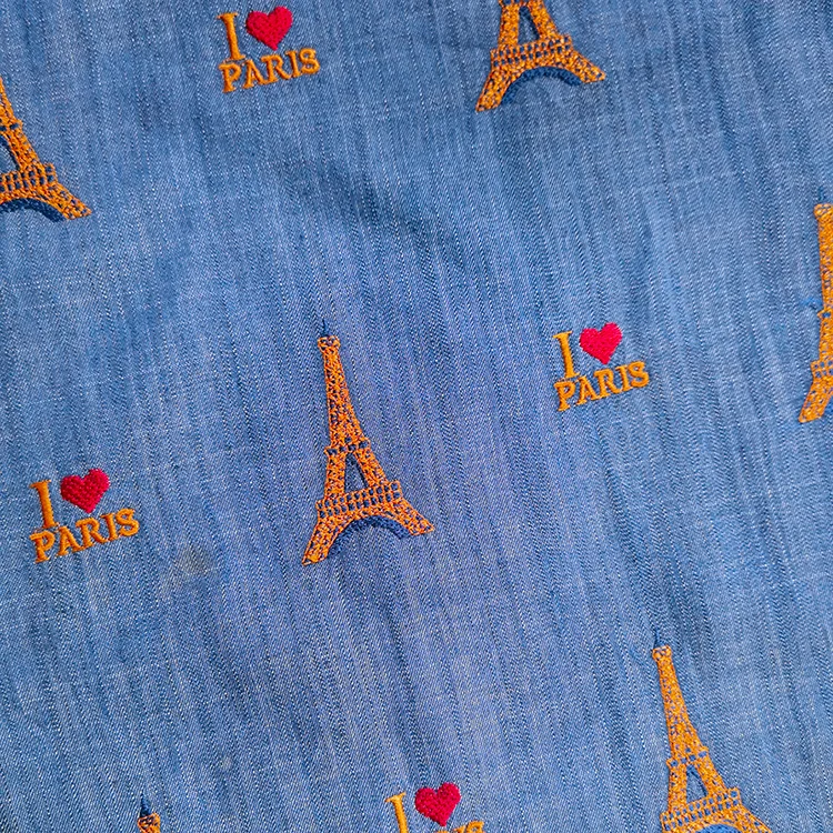 "I Love Paris" Embroidered Tencel Fabric - 018-2