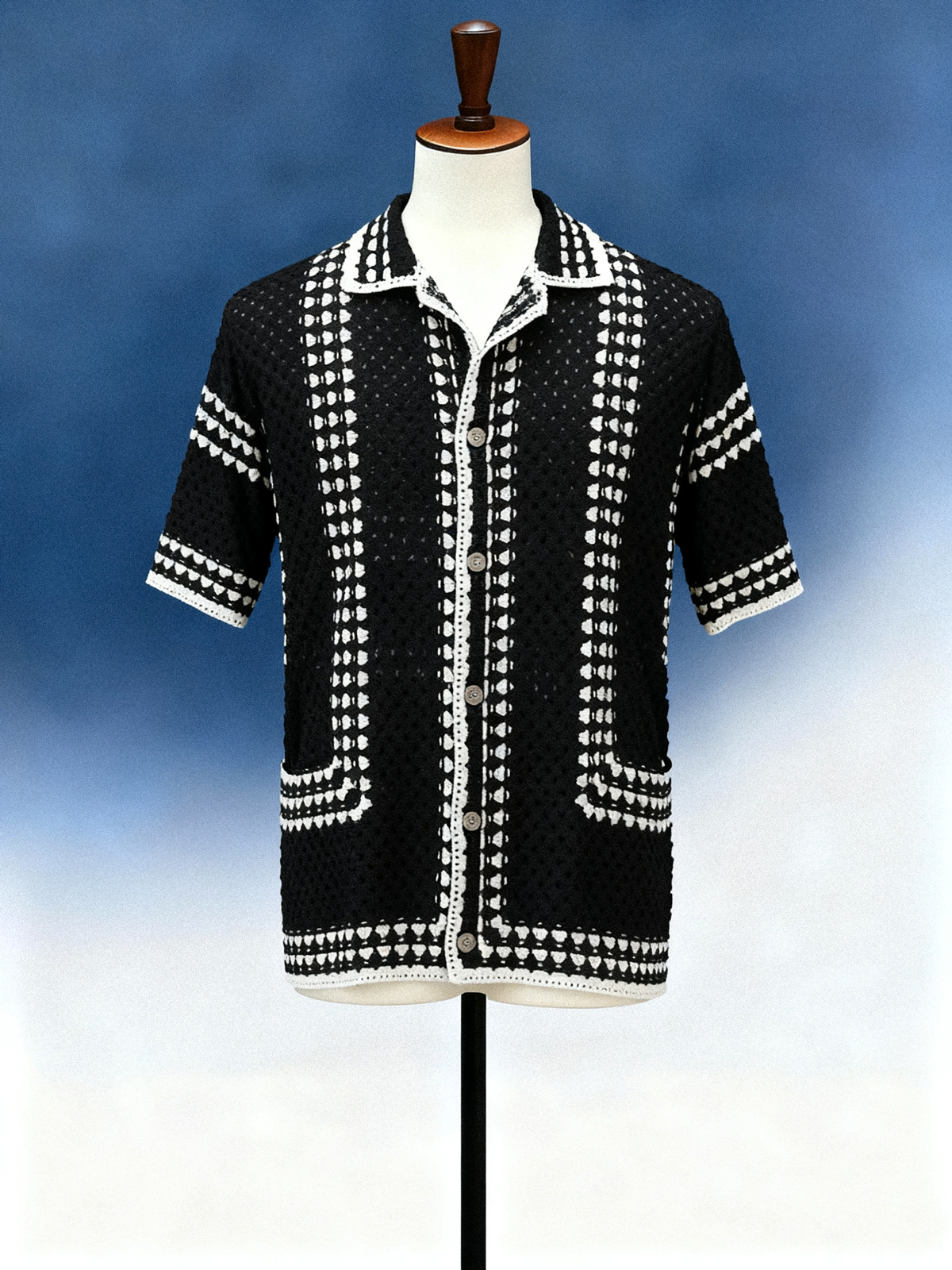 Men's Striped Crochet Polo - FM0101000019