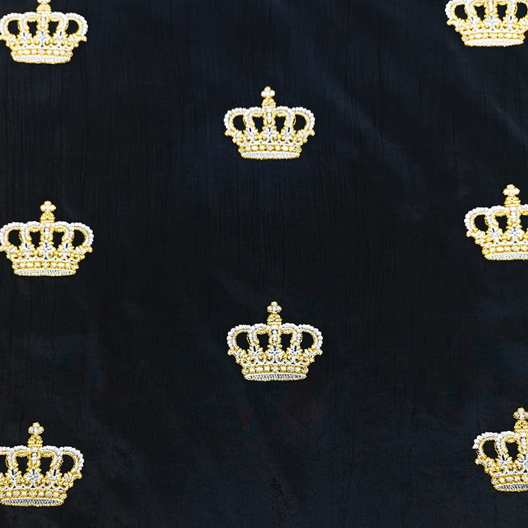 Royal Crown Beaded Embroidery Tencel Fabric - 020