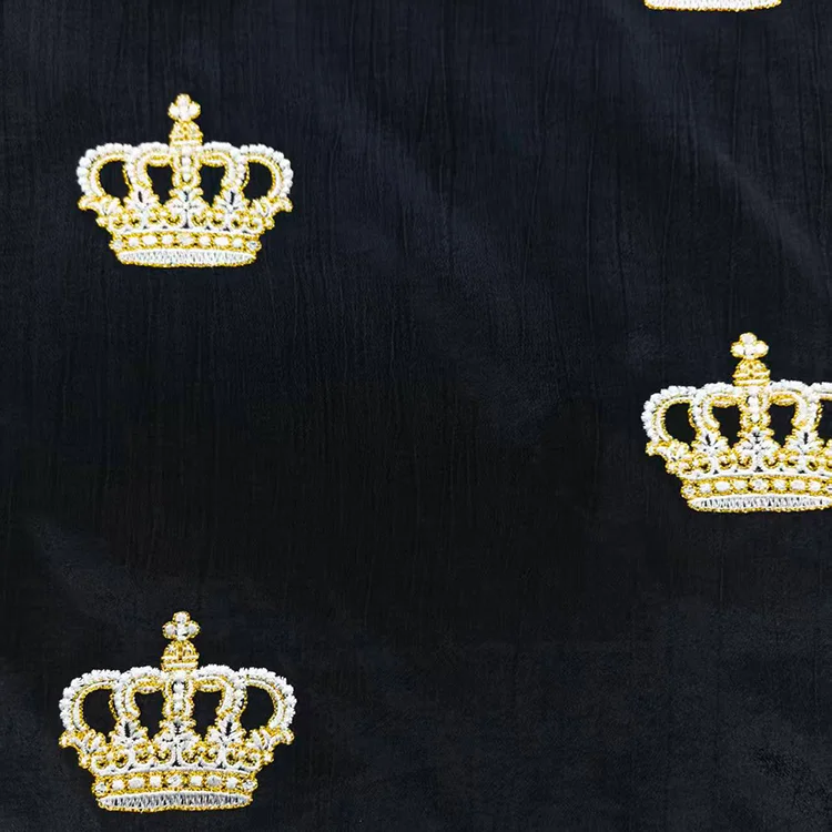 Royal Crown Beaded Embroidery Tencel Fabric - 020