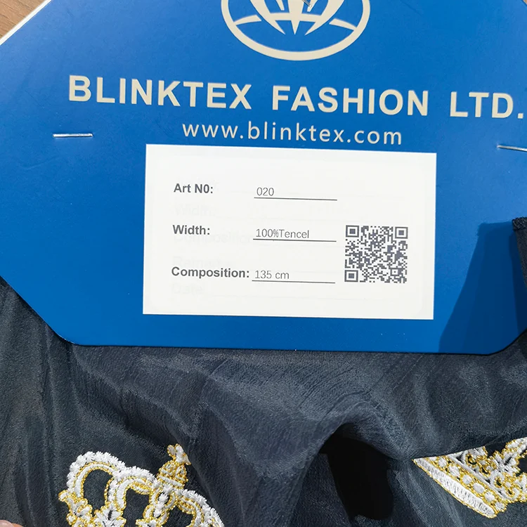 Royal Crown Beaded Embroidery Tencel Fabric - 020