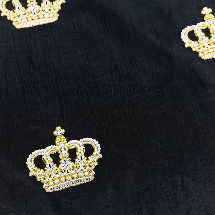 Royal Crown Beaded Embroidery Tencel Fabric - 020