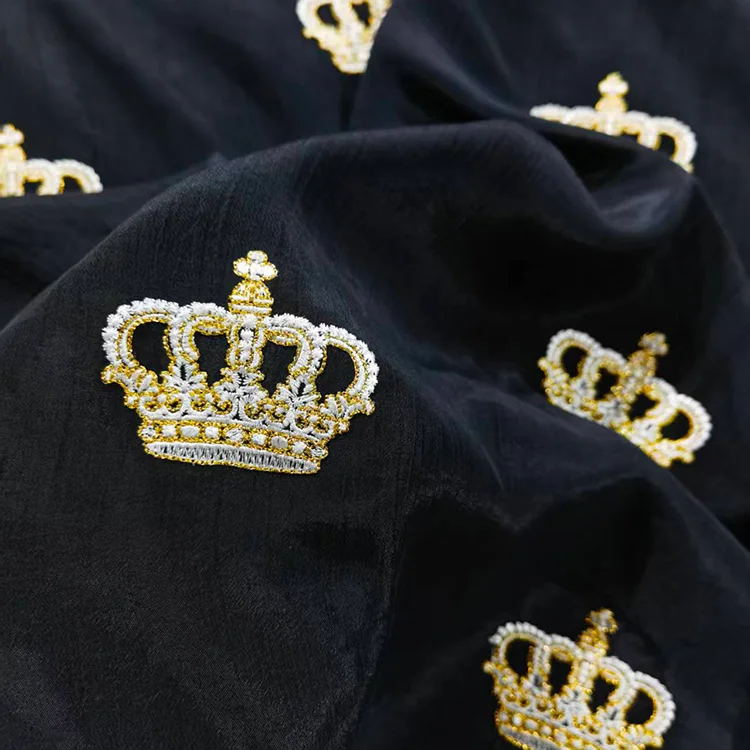 Royal Crown Beaded Embroidery Tencel Fabric - 020