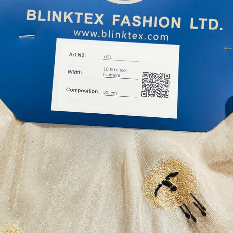 Sheep Motif Embroidery Tencel Filament Fabric - 021