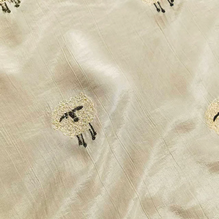 Sheep Motif Embroidery Tencel Filament Fabric - 021
