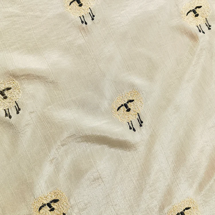 Sheep Motif Embroidery Tencel Filament Fabric - 021