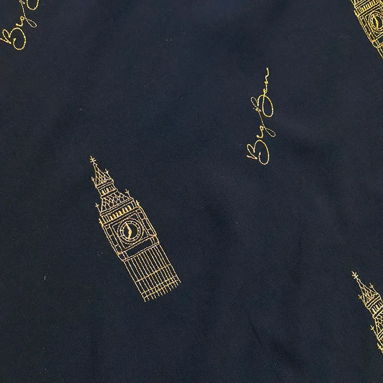 Big Ben Gold Embroidery Tencel Fabric - 022