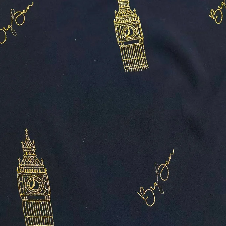 Big Ben Gold Embroidery Tencel Fabric - 022