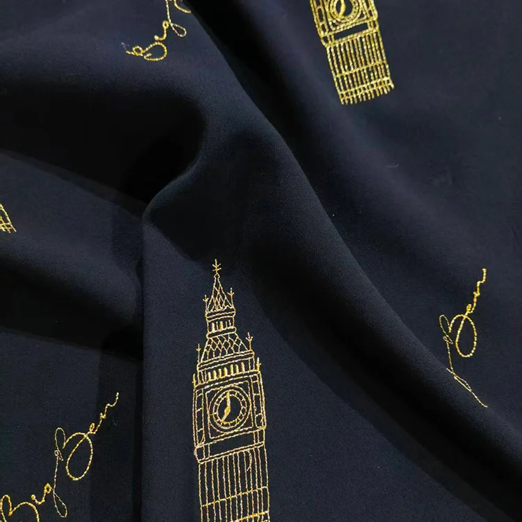 Big Ben Gold Embroidery Tencel Fabric - 022